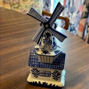 Ceramic Delft Blue Windmill Art Piece